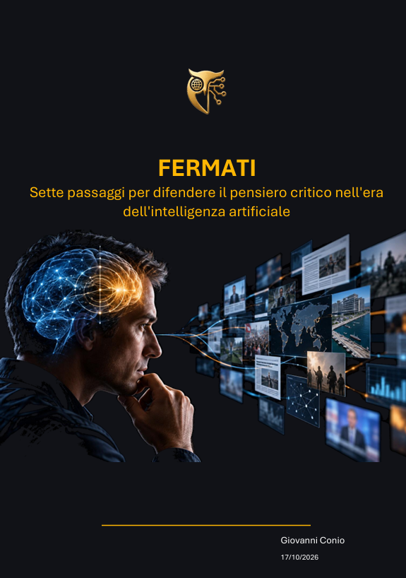 Copertina di FERMATI - Sette passaggi per difendere il pensiero critico nell'era dell'intelligenza artificiale