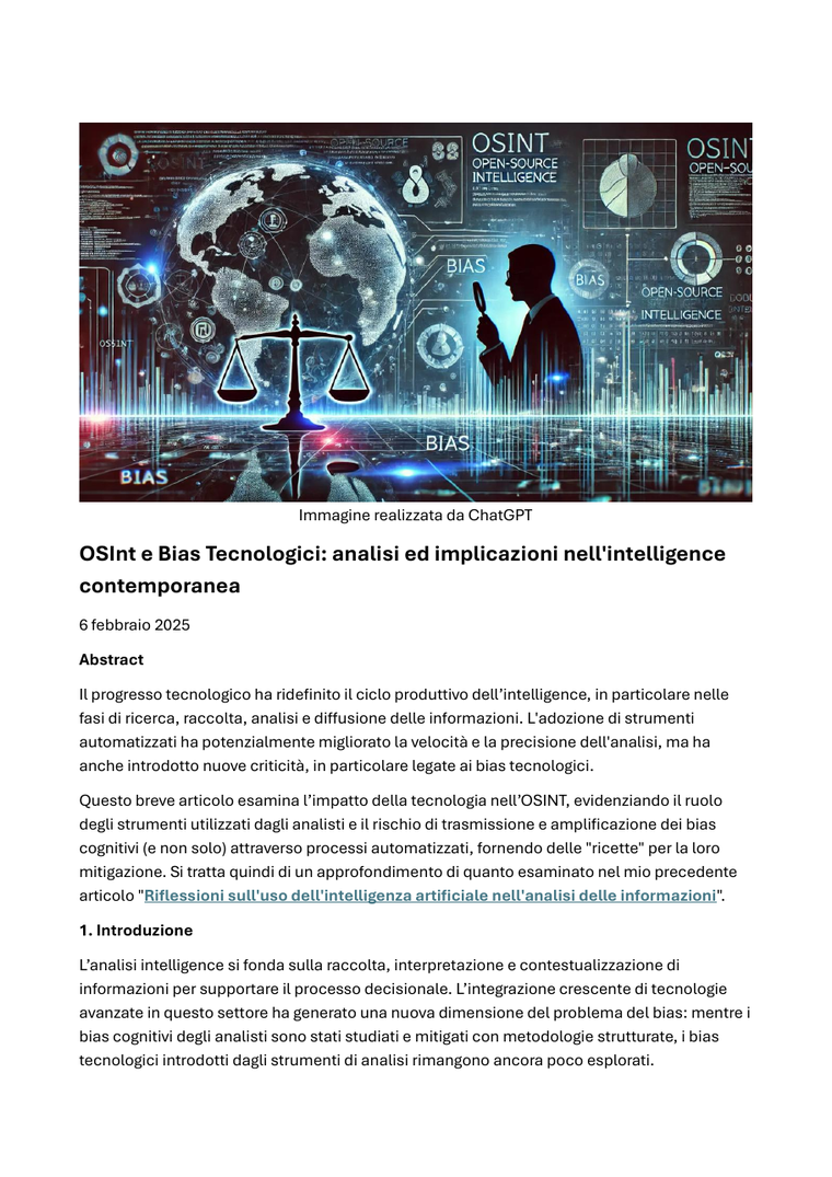 Copertina di OSINT e bias tecnologici